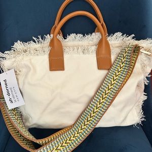 AHDORNED TOTE BAG WITH STRAPS WHITE/BROWN COLOR SIZE 17X10 - NEW WITH TAG